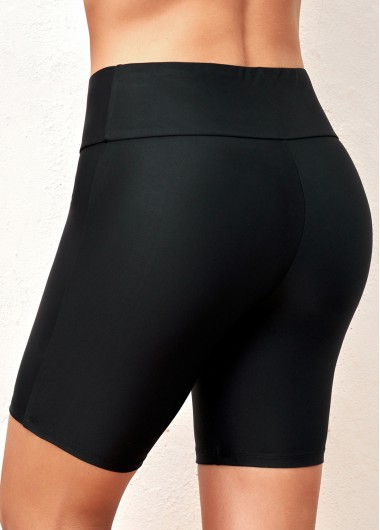 Black swimwear,Plain Color swimwear,ROTITA High Waisted Black Elastic Detail Swimwear Shorts
