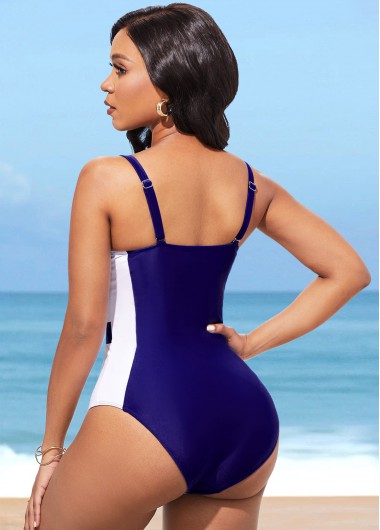 Multi Color swimwear,Contrast Color swimwear,ROTITA Color Block Spaghetti Strap One Piece Swimwear