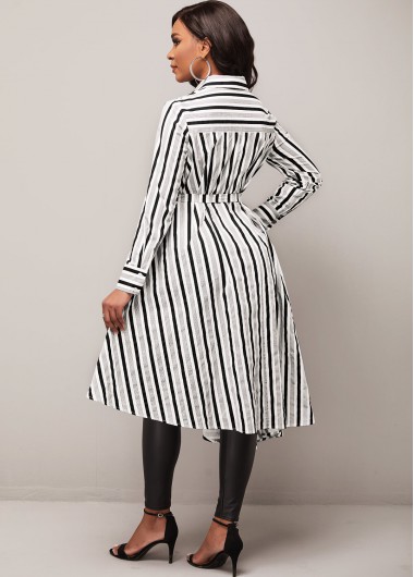 Multi Color tops,Striped tops,ROTITA Striped Asymmetric Hem Color Block Belted Blouse