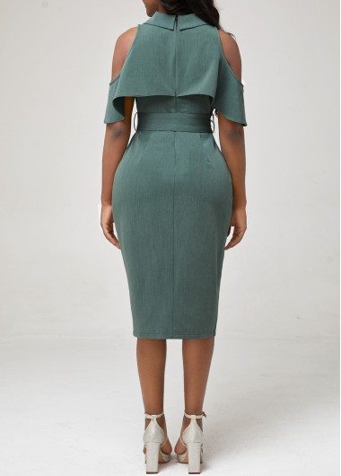 Blackish Green dresses,Plain Color dresses,ROTITA Blackish Green Flounce Cold Shoulder Dress