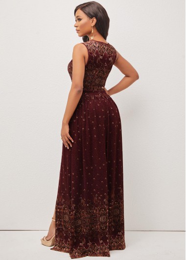 Wine Red dresses,Plain Color dresses,ROTITA Side Slit Sleeveless Wine Red Dress