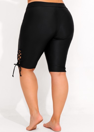 Black plus size,Plain Color plus size,ROTITA Plus Size Black Lace Up Side Swim Shorts