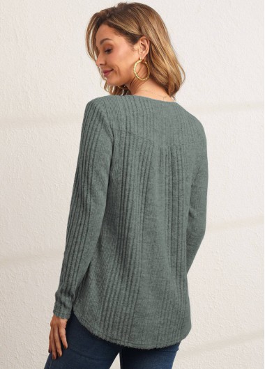 Sage Green tops,Plain Color tops,ROTITA Button Detail Sage Green Textile Fabric T Shirt