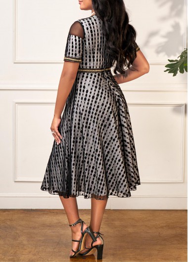 Black dresses,Dot dresses,ROTITA Polka Dot Black Round Neck Dress