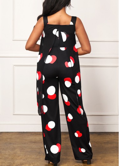 Black jumpsuits & rompers,Dot jumpsuits & rompers,ROTITA Wide Strap Black Polka Dot Jumpsuit