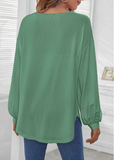 Sage Green tops,Plain Color tops,ROTITA Sage Green Decorative Button Long Sleeve T Shirt