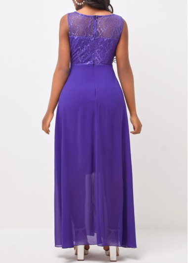 Plain Color dresses,ROTITA Lavender Chiffon Cutout Lace Patchwork Dress
