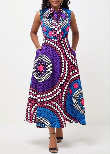 Multi Color dresses,Tribal dresses,ROTITA Tribal Print Multi Color Double Side Pockets Dress