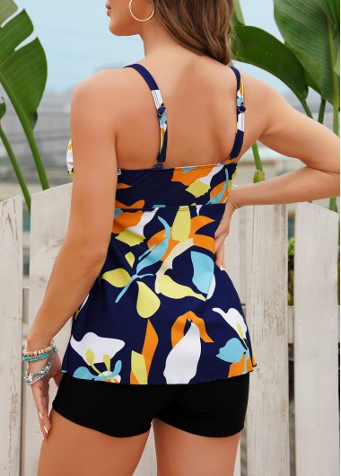Multi Color swimwear,Floral swimwear,Multi Color Printed Front Cross Tankini Set