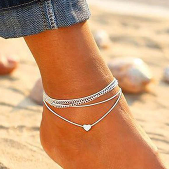 Silver Metal Heart Shape Anklet Set for Woman