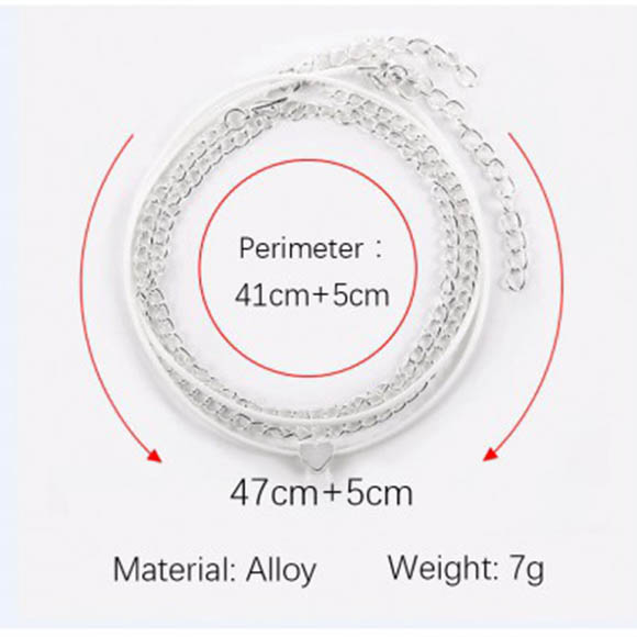 Silvery White jewelry,Silver Metal Heart Shape Anklet Set for Woman