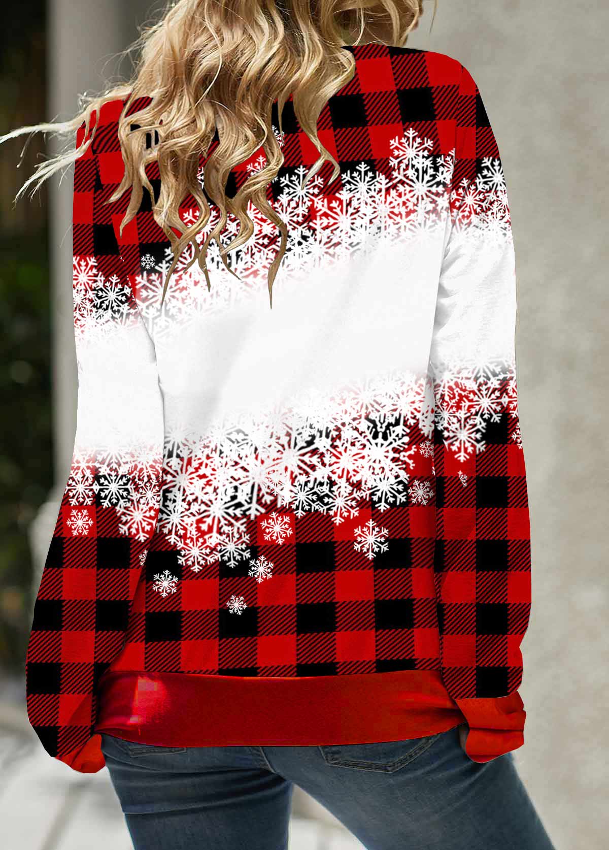 Red plus size,Christmas plus size,ROTITA Plus Size Drawstring Red Christmas Print Sweatshirt