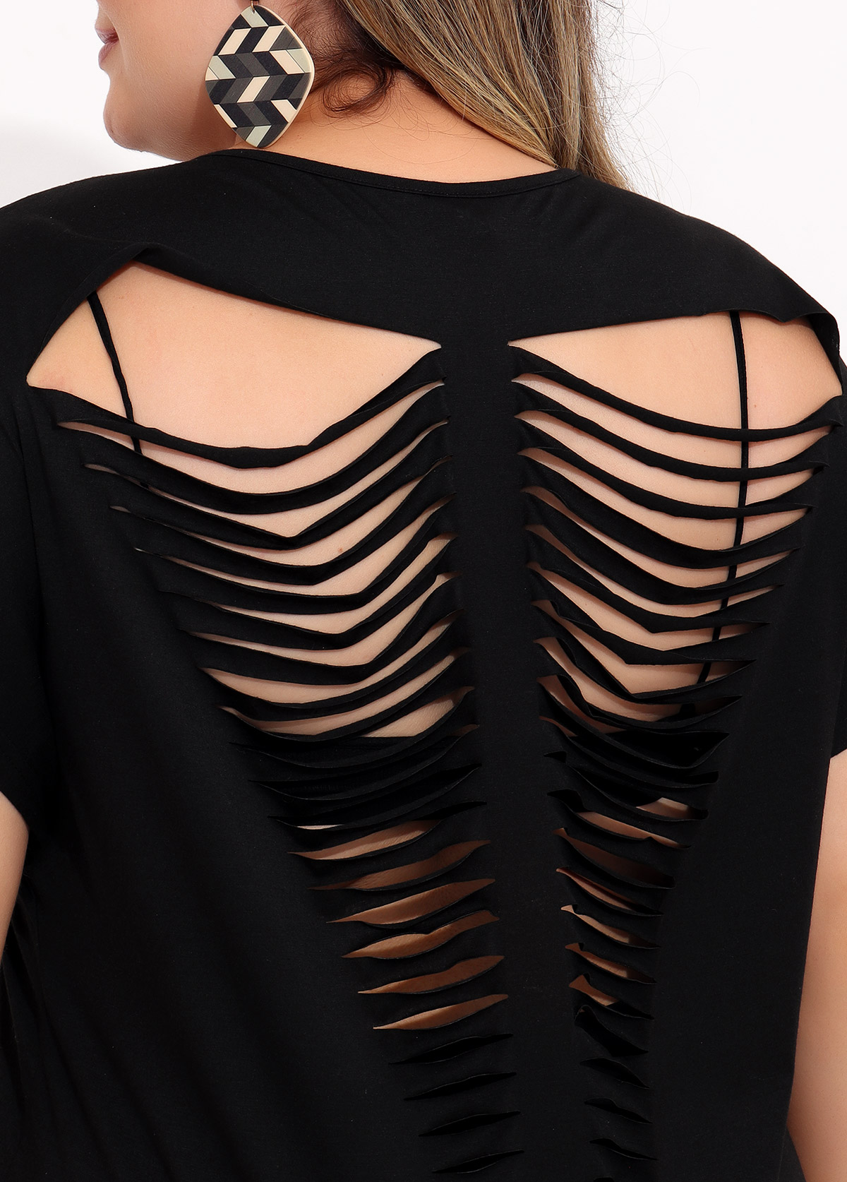 Black plus size,Plain Color plus size,ROTITA Black Plus Size Sheer Back Short Sleeve Cover Up