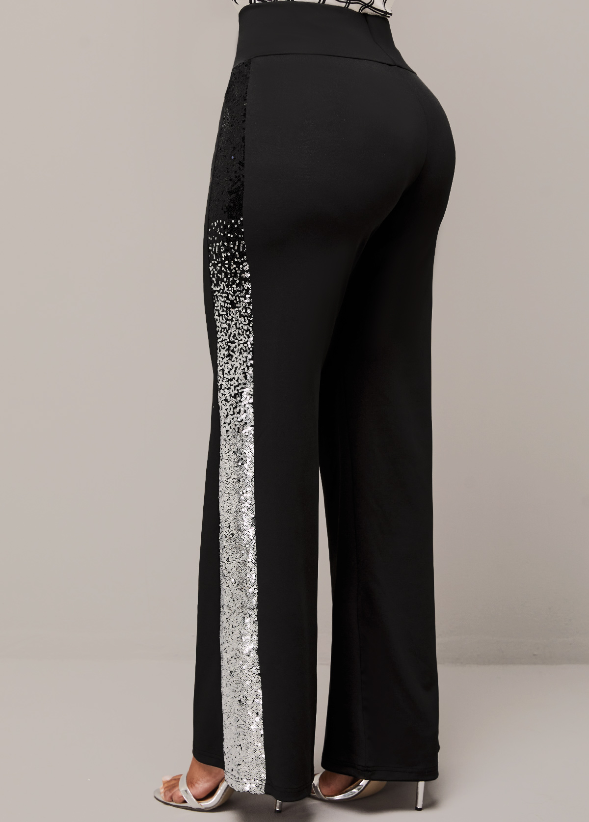 ROTITA Pantalon taille haute ombré à sequins noirs