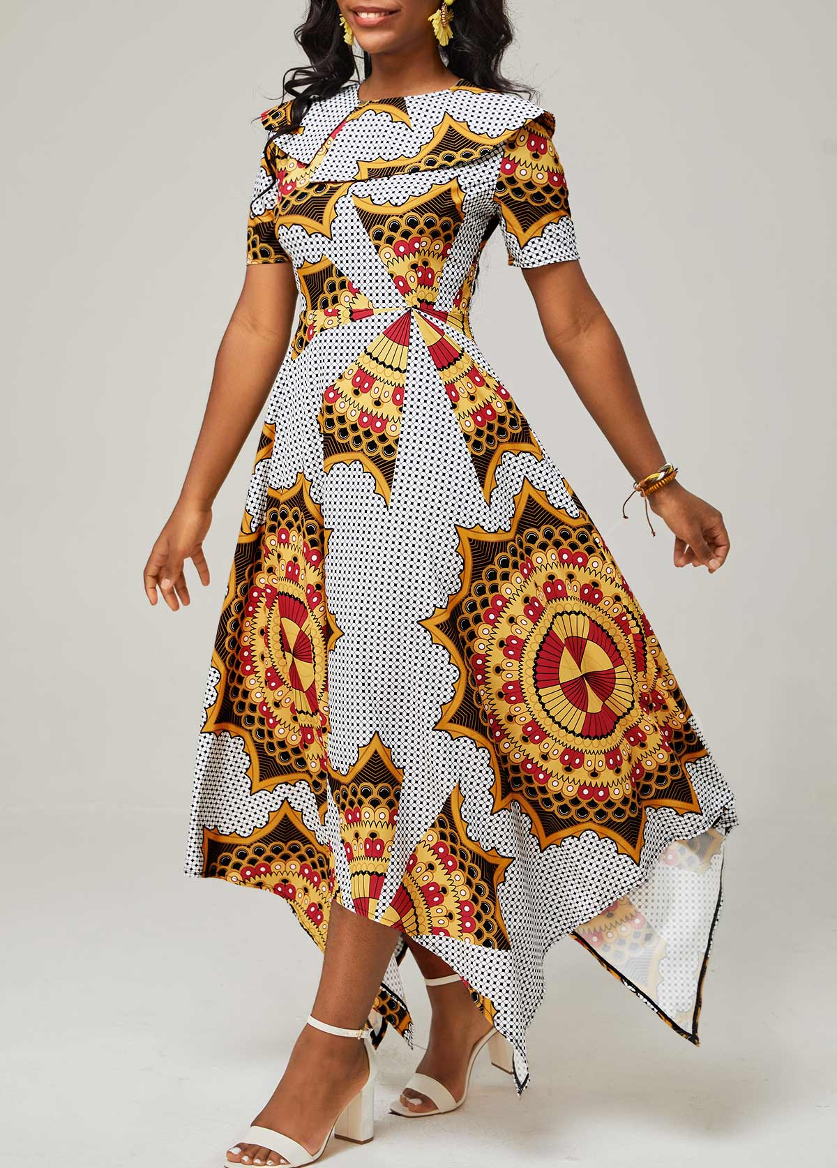 ROTITA Tribal Print Asymmetric Hem Multi Color Dress