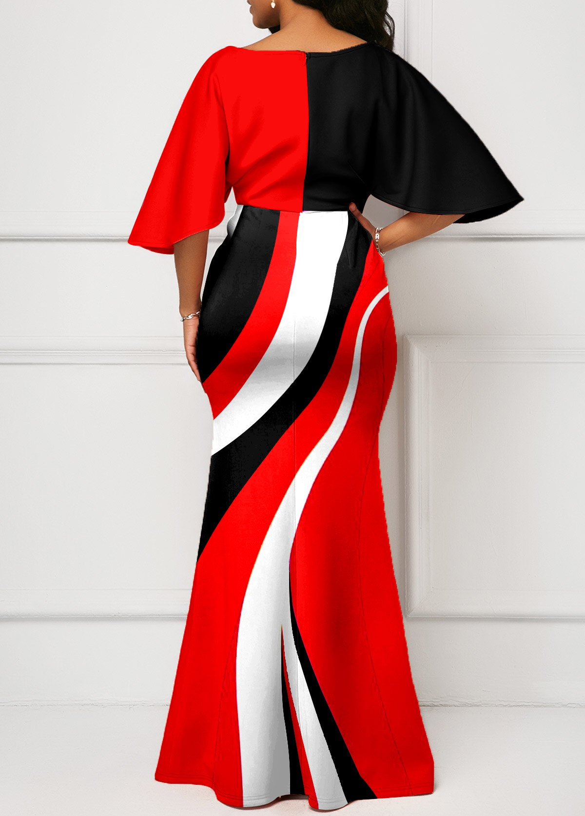 Red dresses,Geometric dresses,ROTITA Red Geometric Print V Neck Maxi Dress