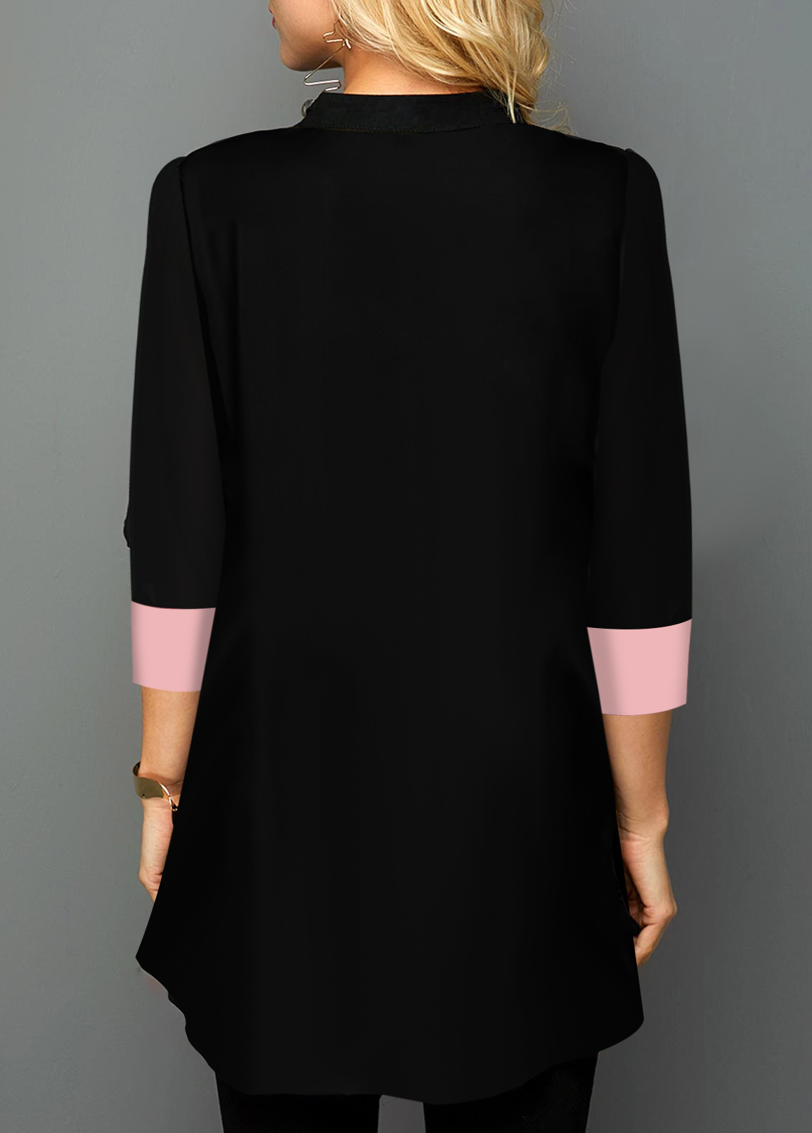 Pink tops,Contrast Color tops,ROTITA Valentines Pink Paisley Lace Stitching Split Neck Blouse