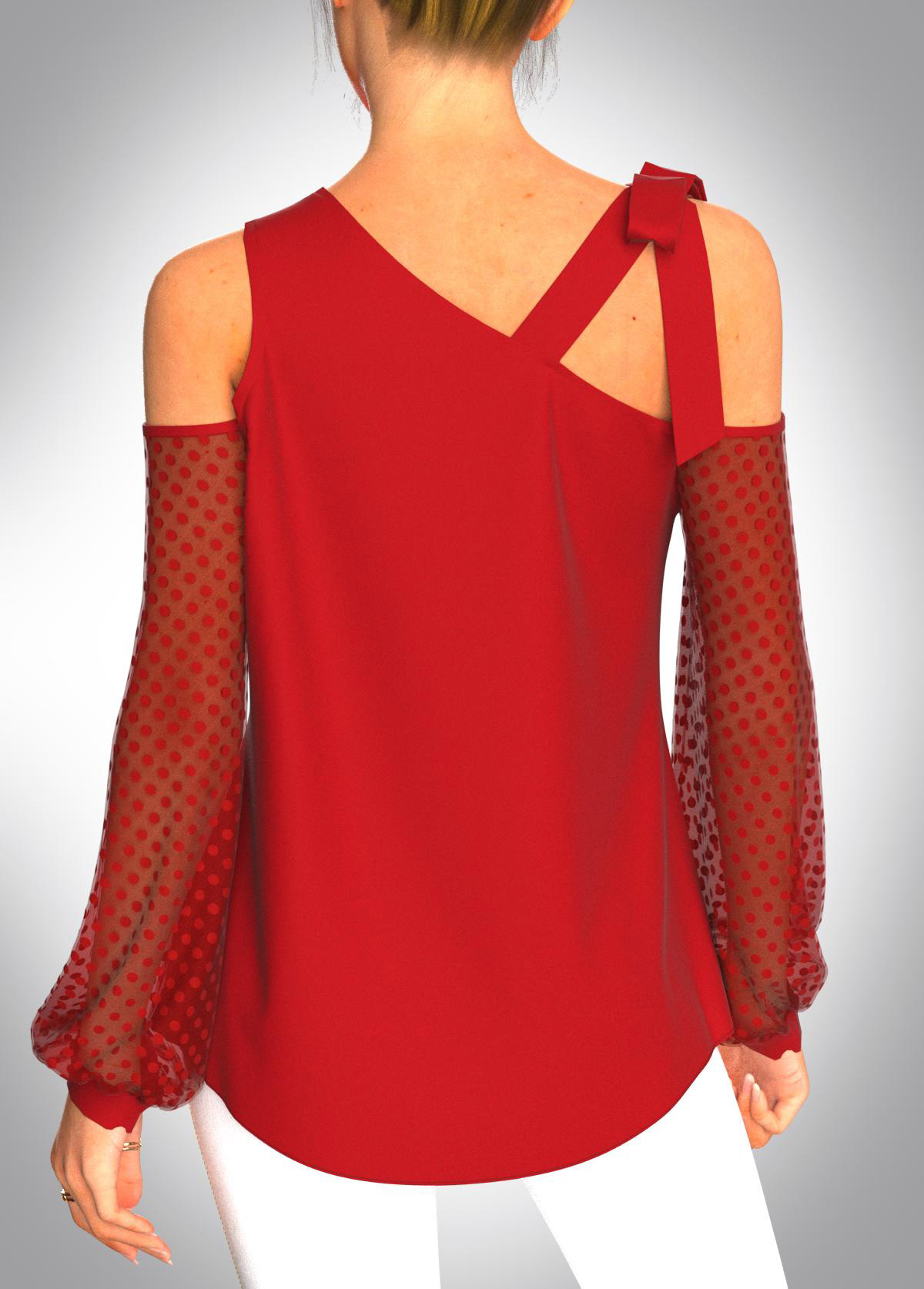 Red tops,Dot tops,ROTITA Valentines Red Polka Dot Mesh Stitching T Shirt