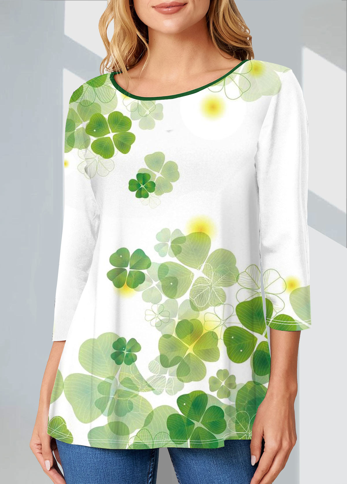 ROTITA Patricks Day Four Leaf Clover White T Shirt