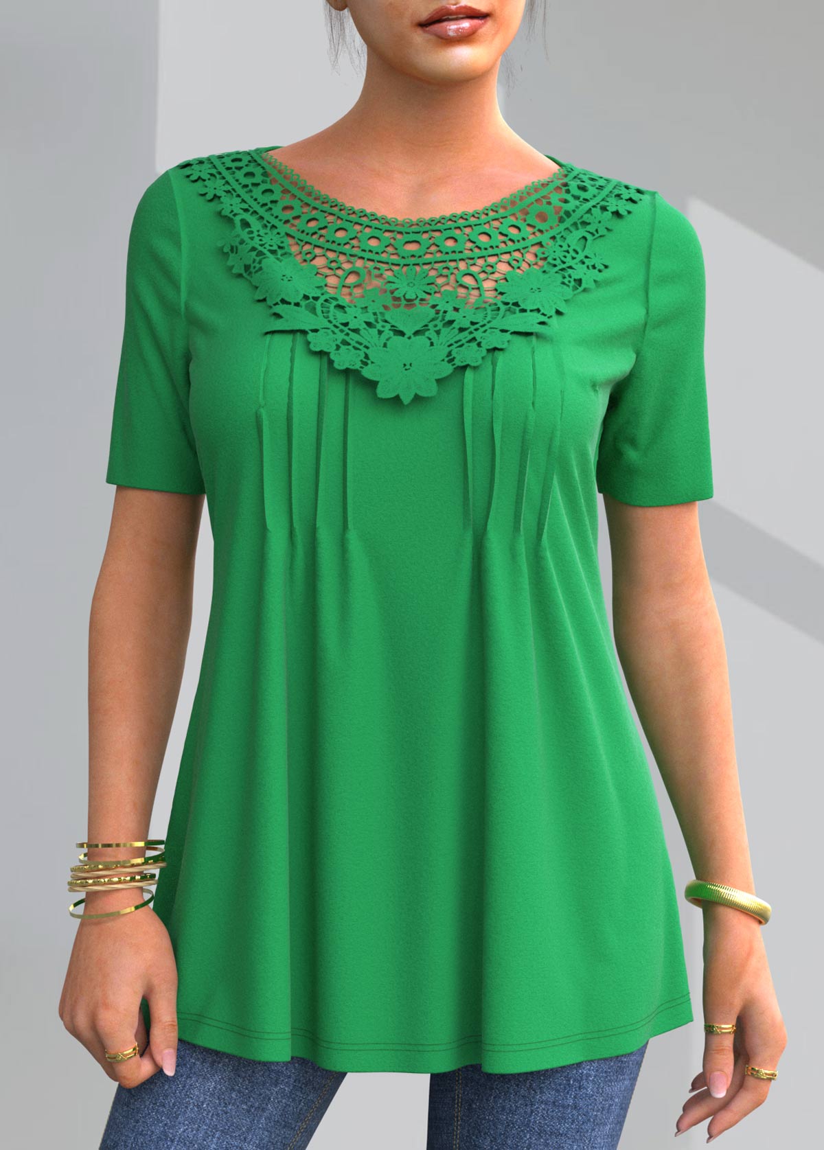 ROTITA Green Patricks Day Lace Patchwork T Shirt