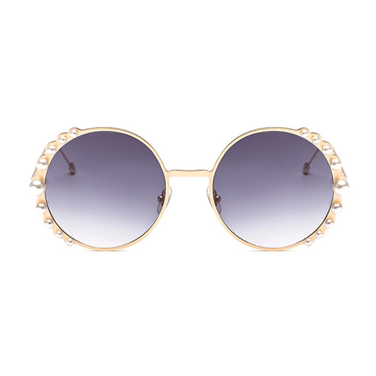 Gold Round Frame Metal Detail Sunglasses