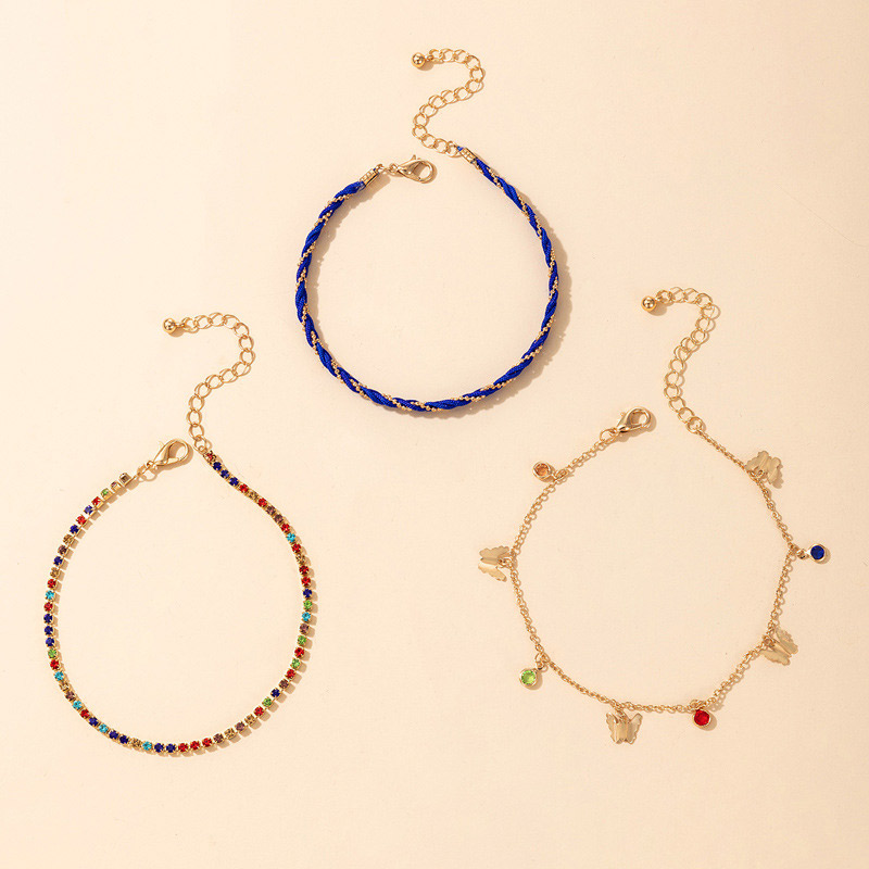 Multi Color jewelry,Rainbow Color jewelry,Rhinestone Multi Color Butterfly Detail Anklets Set