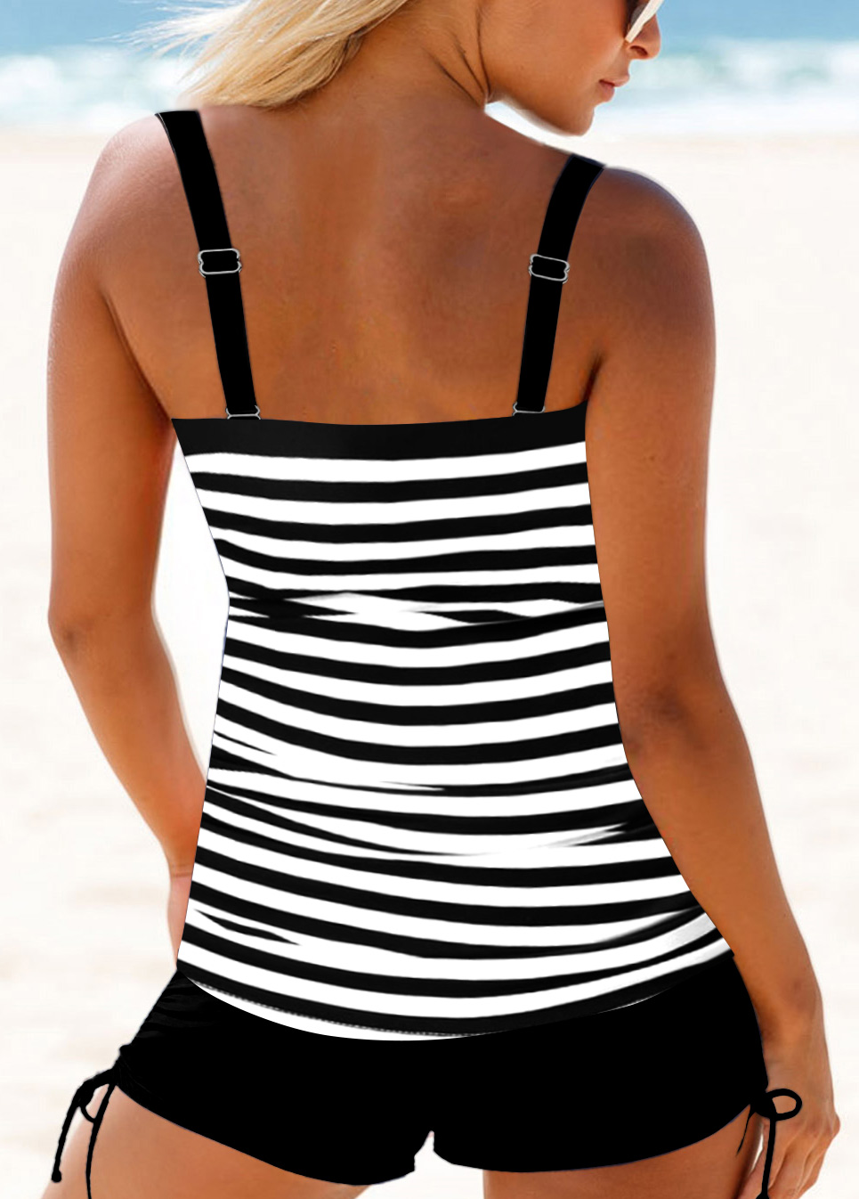 White swimwear,Striped swimwear,ROTITA Striped Wide Strap White Tankini Top