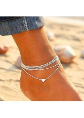 Silver Metal Heart Shape Anklet Set for Woman