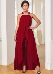 ROTITA Chiffon Embellished Neck Overlay Sleeveless Jumpsuit