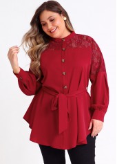 Wine Red plus size,Plain Color plus size,ROTITA Plus Size Wine Red Asymmetric Hem Blouse