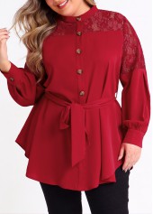 Rotita Plus Size weinrote Bluse mit asymmetrischem Saum