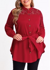 Wine Red plus size,Plain Color plus size,ROTITA Plus Size Wine Red Asymmetric Hem Blouse