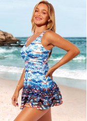 Multi Color swimwear,Floral swimwear,ROTITA Wide Strap Printed Multi Color Swimdress Top