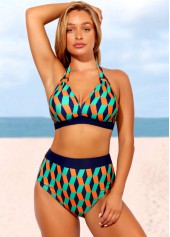 Rotita-Bikini-Set mit geometrischem Print und Farbblock hoher Taille