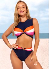 ROTITA Twist High Waisted Contrast Navy Blue Bikini Set