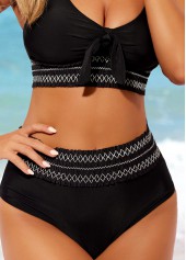 Black swimwear,Floral swimwear,ROTITA High Waisted Smocked Black Bikini Set