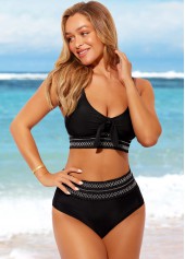 Black swimwear,Floral swimwear,ROTITA High Waisted Smocked Black Bikini Set