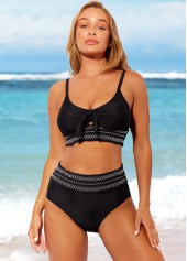 ROTITA High Waisted Smocked Black Bikini Set