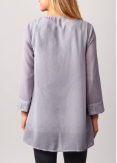 Light Grey tops,Plain Color tops,ROTITA Lace Patchwork Cardigan and Grey Round Neck Tank Top