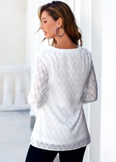 White tops,Plain Color tops,ROTITA Pocket V Neck White Long Sleeve Blouse