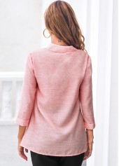 Pink tops,Plain Color tops,ROTITA Pink Lace Stitching 3/4 Sleeve Blouse