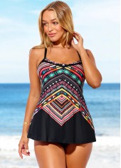 Multi Color swimwear,Tribal swimwear,ROTITA Multi Color Tribal Print Cross Strap Tankini Top