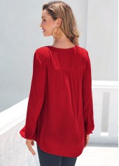 Red tops,Plain Color tops,ROTITA Red Lace Stitching Long Sleeve T Shirt