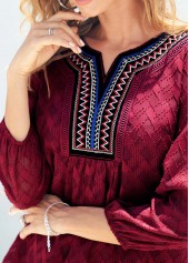 Wine Red tops,Floral tops,ROTITA Textured Fabric Wine Red Split Neck Blouse