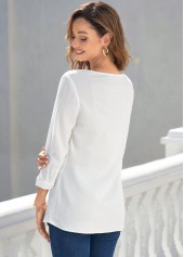 White tops,Contrast Color tops,ROTITA Lace Stitching 3/4 Sleeve White Blouse