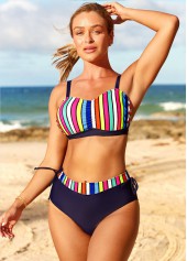 Rainbow Color swimwear,Striped swimwear,ROTITA Rainbow Color Striped High Waisted Bikini Set