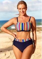 Rotita Regenbogenfarben gestreiftes Bikini-Set mit hoher Taille