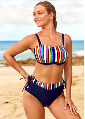 Rainbow Color swimwear,Striped swimwear,ROTITA Rainbow Color Striped High Waisted Bikini Set
