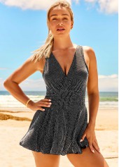 Black Cross Strap Shining Swimdress Set