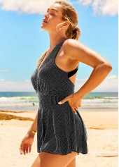 Black swimwear,Plain Color swimwear,ROTITA Black Cross Strap Shining Swimdress Top